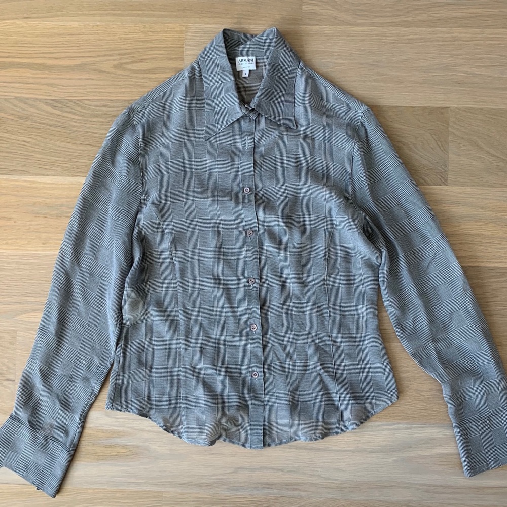 Armani Collezioni Plaid Chiffon Blouse, Size 8